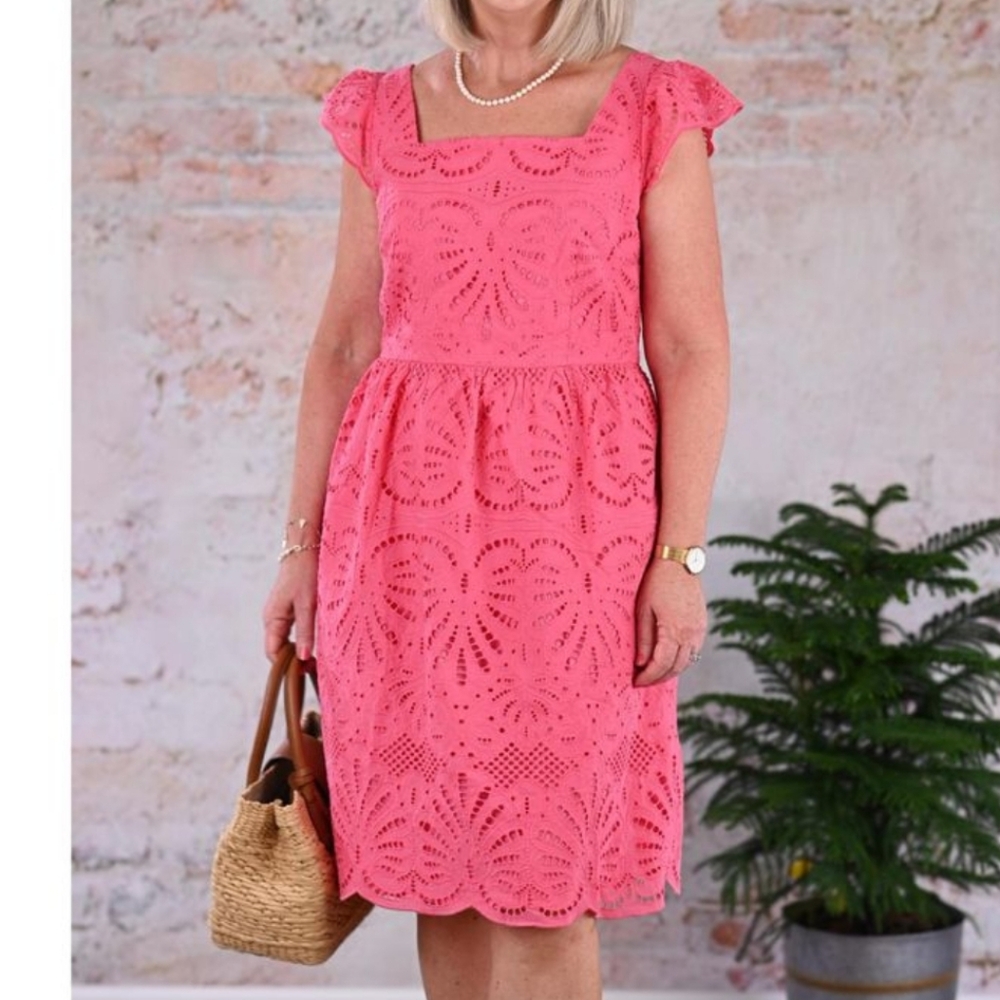 Talbots Pink Eyelet Midi Dress